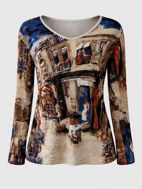 Travelers Chico's painted French Cafe top S